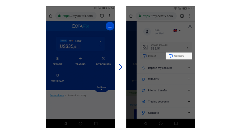 How to withdraw money from your trading account or Wallet, octafx deposit and withdrawal.